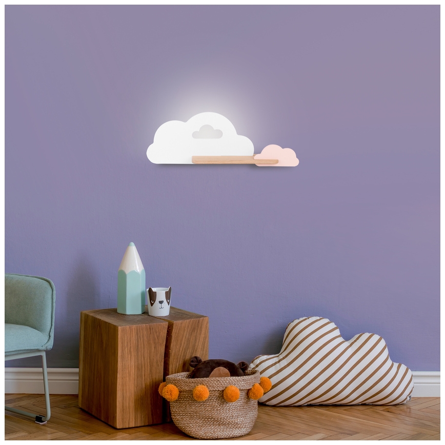 Candeeiro de parede para criança LED com prateleira CLOUD LED/5W/230V branco/rosa