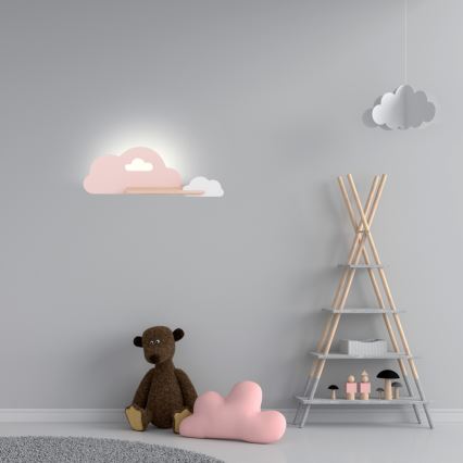 Candeeiro de parede para criança LED com prateleira CLOUD LED/5W/230V rosa/branco