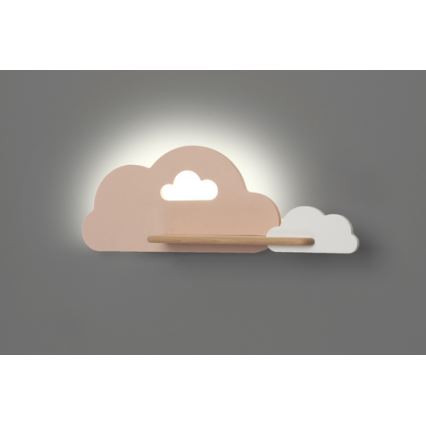 Candeeiro de parede para criança LED com prateleira CLOUD LED/5W/230V rosa/branco