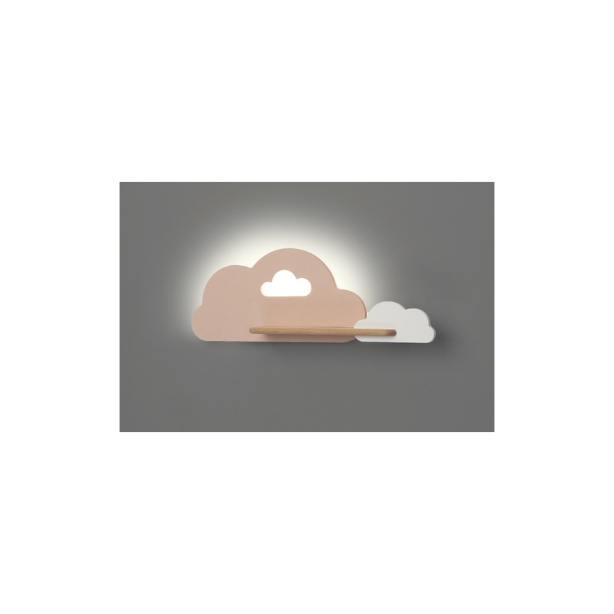 Candeeiro de parede para criança LED com prateleira CLOUD LED/5W/230V rosa/branco