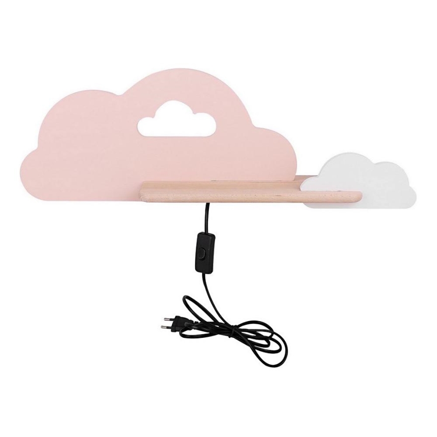 Candeeiro de parede para criança LED com prateleira CLOUD LED/5W/230V rosa/branco
