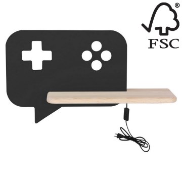 Candeeiro de parede para criança LED com prateleira CONSOLE LED/5W/230V Preto  - certificado FSC