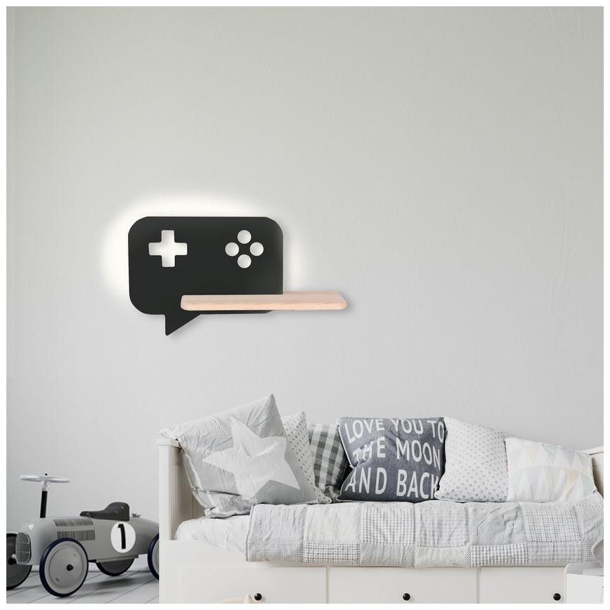 Candeeiro de parede para criança LED com prateleira CONSOLE LED/5W/230V preto