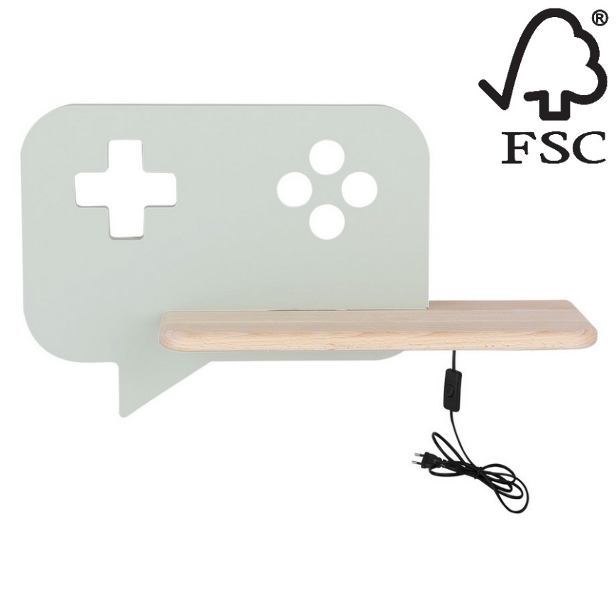Candeeiro de parede para criança LED com prateleira CONSOLE LED/5W/230V Verde - certificado FSC