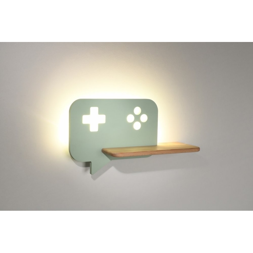 Candeeiro de parede para criança LED com prateleira CONSOLE LED/5W/230V Verde - certificado FSC
