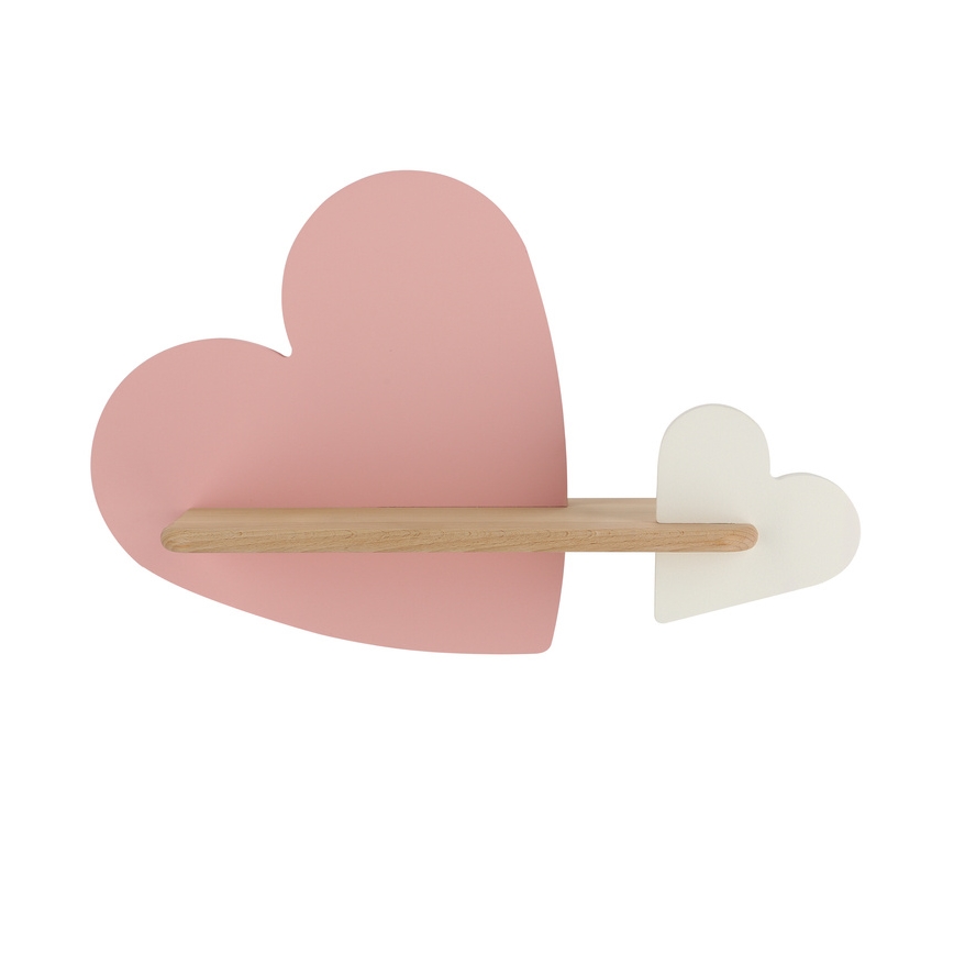 Candeeiro de parede para criança LED com prateleira HEART LED/5W/230V rosa/branco/madeira