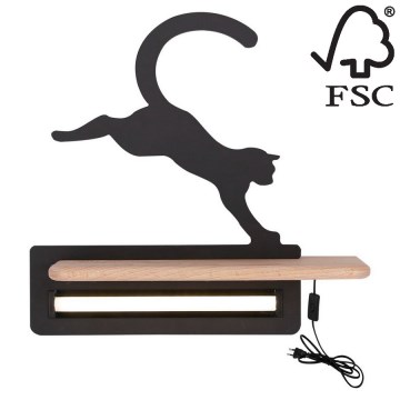 Candeeiro de parede para criança LED com prateleira JUMPING CAT LED/5W/230V - certificado FSC