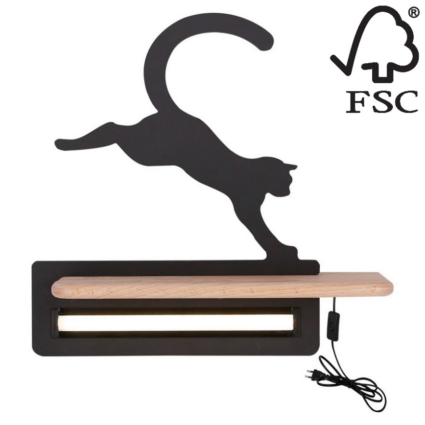 Candeeiro de parede para criança LED com prateleira JUMPING CAT LED/5W/230V - certificado FSC