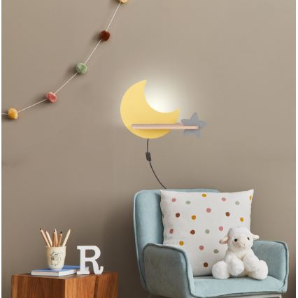 Candeeiro de parede para criança LED com prateleira MOON LED/5W/230V
