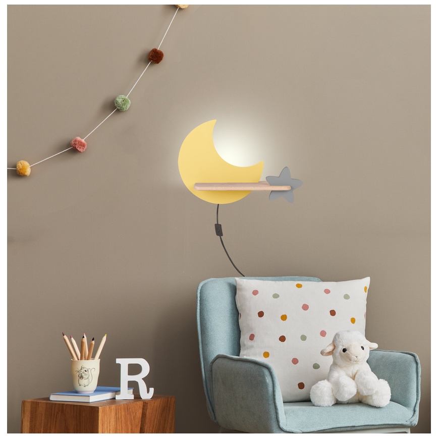 Candeeiro de parede para criança LED com prateleira MOON LED/5W/230V