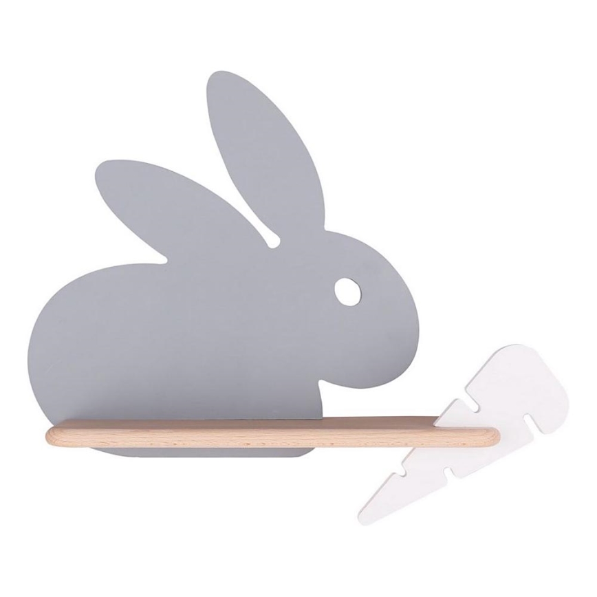 Candeeiro de parede para criança LED com prateleira RABBIT LED/4W/230V cinzento/branco/madeira