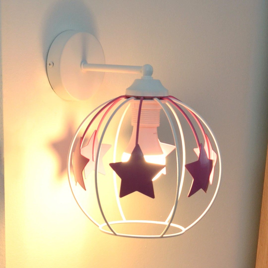 Candeeiro de parede para crianças STARS 1xE27/15W/230V rosa/branco