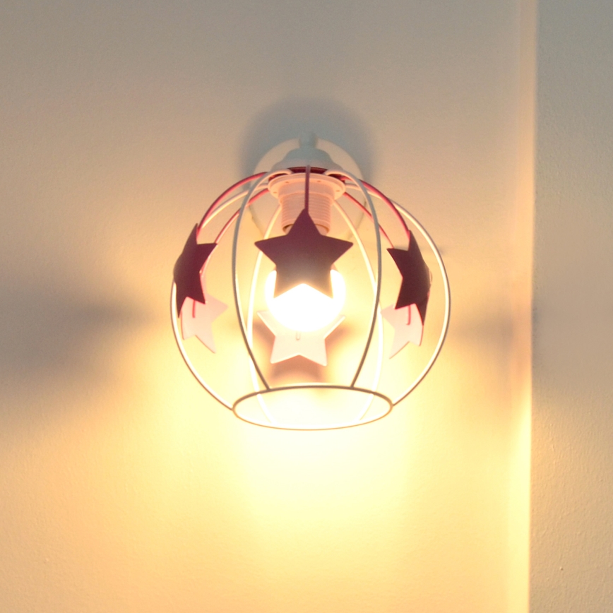 Candeeiro de parede para crianças STARS 1xE27/15W/230V rosa/branco