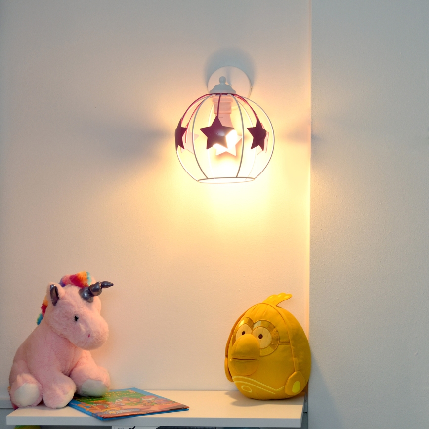 Candeeiro de parede para crianças STARS 1xE27/15W/230V rosa/branco