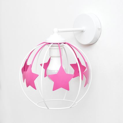 Candeeiro de parede para crianças STARS 1xE27/15W/230V rosa/branco