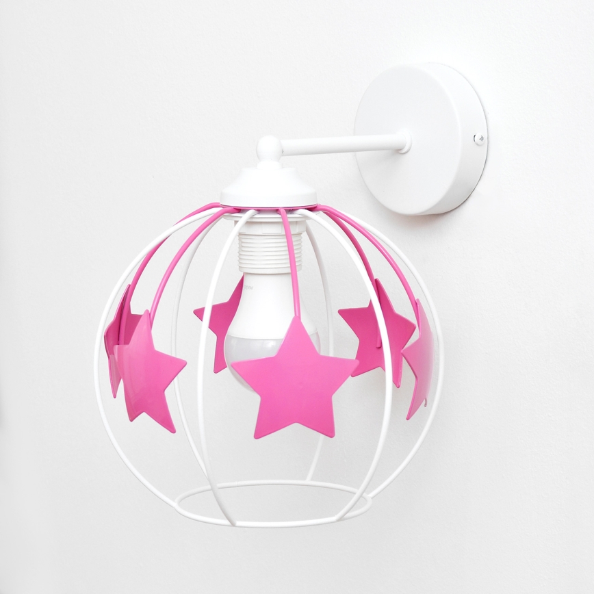Candeeiro de parede para crianças STARS 1xE27/15W/230V rosa/branco