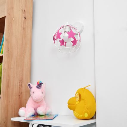 Candeeiro de parede para crianças STARS 1xE27/15W/230V rosa/branco