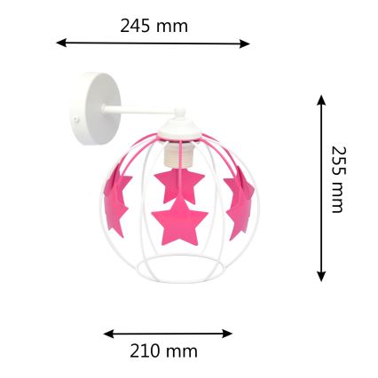 Candeeiro de parede para crianças STARS 1xE27/15W/230V rosa/branco