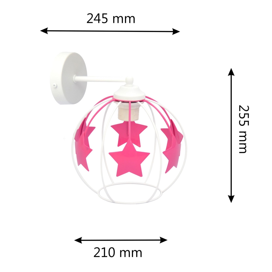 Candeeiro de parede para crianças STARS 1xE27/15W/230V rosa/branco