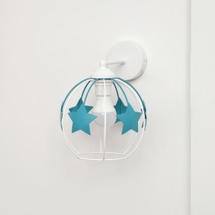 Candeeiro de parede para crianças STARS 1xE27/15W/230V turquesa/branco