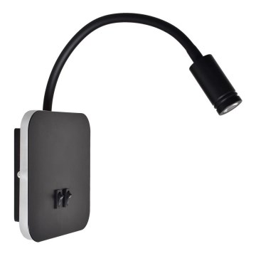 Candeeiro de parede pequeno e flexível LED BASE 1xLED/8W+1xLED/2W/230V preto/prata