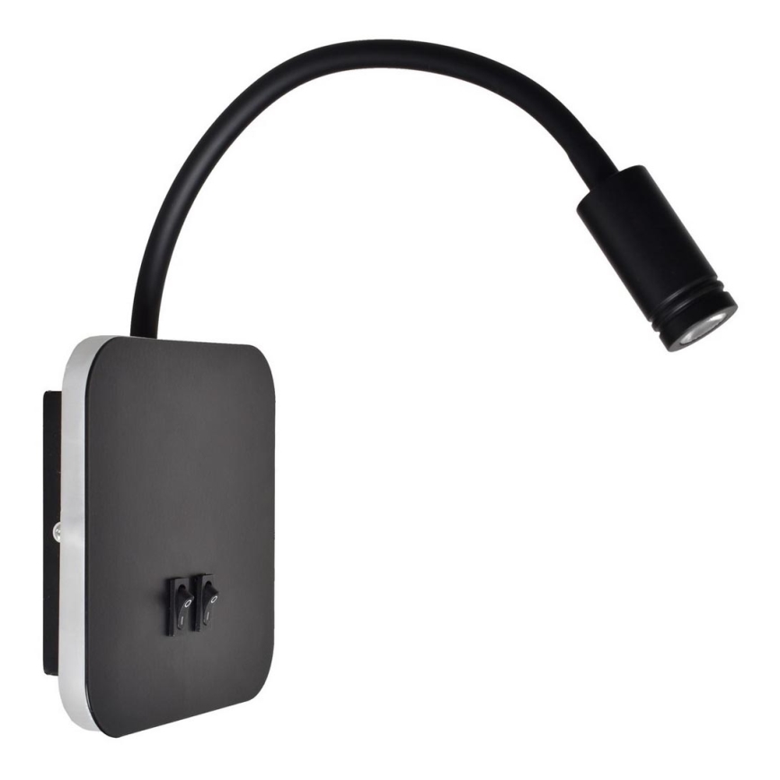 Candeeiro de parede pequeno e flexível LED BASE 1xLED/8W+1xLED/2W/230V preto/prata