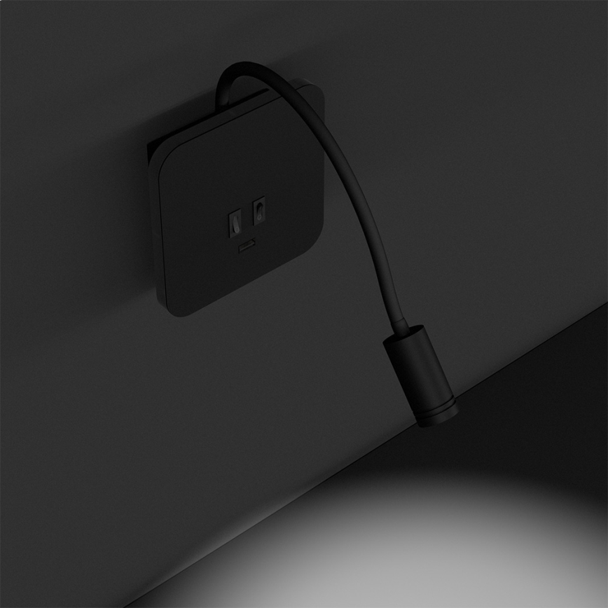 Candeeiro de parede pequeno e flexível LED BASE 1xLED/8W+1xLED/2W/230V preto/prata