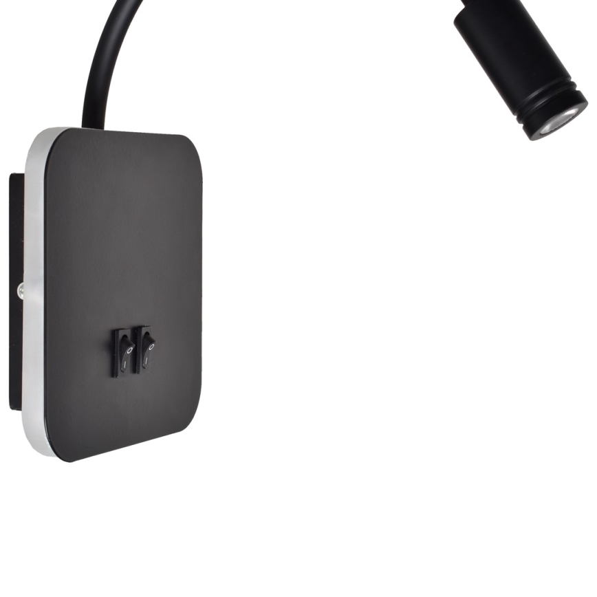 Candeeiro de parede pequeno e flexível LED BASE 1xLED/8W+1xLED/2W/230V preto/prata