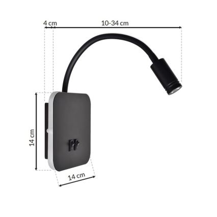 Candeeiro de parede pequeno e flexível LED BASE 1xLED/8W+1xLED/2W/230V preto/prata