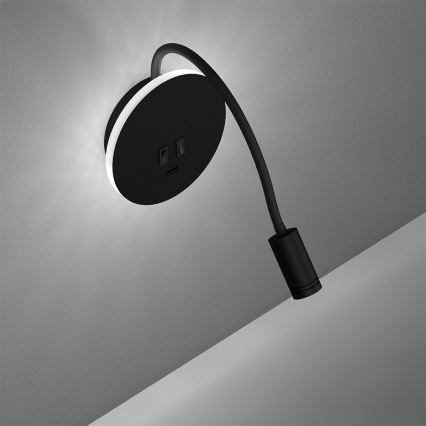 Candeeiro de parede pequeno e flexível LED BASE 1xLED/8W+1xLED/2W/230V preto/prata