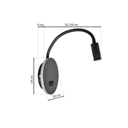 Candeeiro de parede pequeno e flexível LED BASE 1xLED/8W+1xLED/2W/230V preto/prata