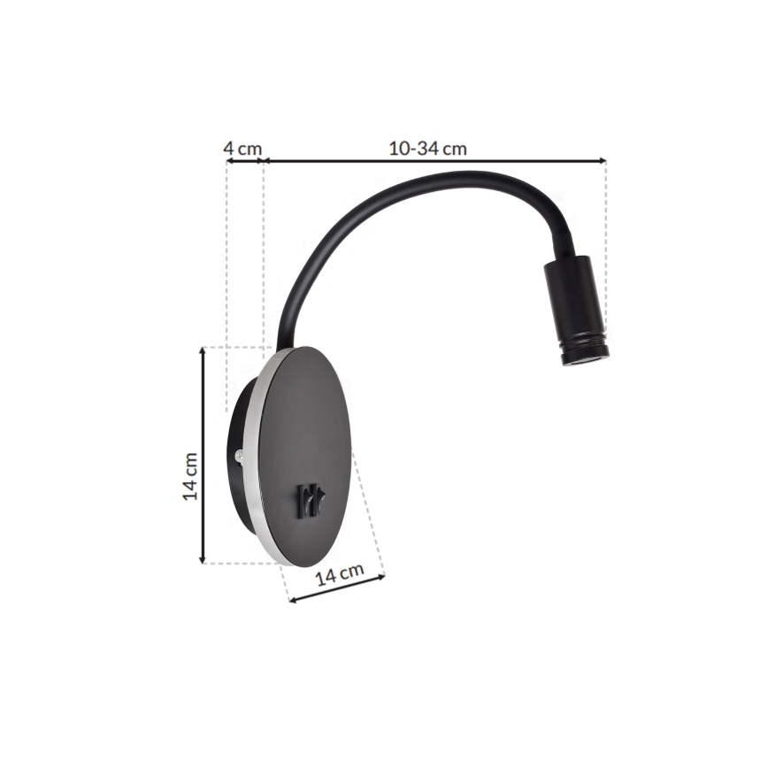 Candeeiro de parede pequeno e flexível LED BASE 1xLED/8W+1xLED/2W/230V preto/prata