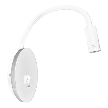 Candeeiro de parede pequeno e flexível LED com entrada USB BASE 1xLED/8W+1xLED/2W/230V branco/prateado