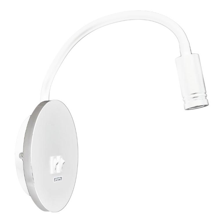 Candeeiro de parede pequeno e flexível LED com entrada USB BASE 1xLED/8W+1xLED/2W/230V branco/prateado