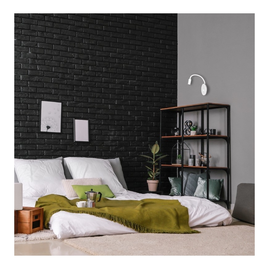 Candeeiro de parede pequeno e flexível LED com entrada USB BASE 1xLED/8W+1xLED/2W/230V branco/prateado
