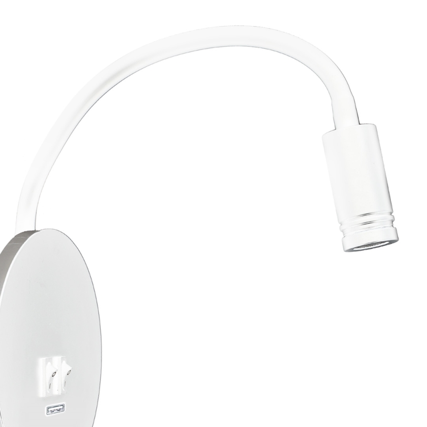 Candeeiro de parede pequeno e flexível LED com entrada USB BASE 1xLED/8W+1xLED/2W/230V branco/prateado