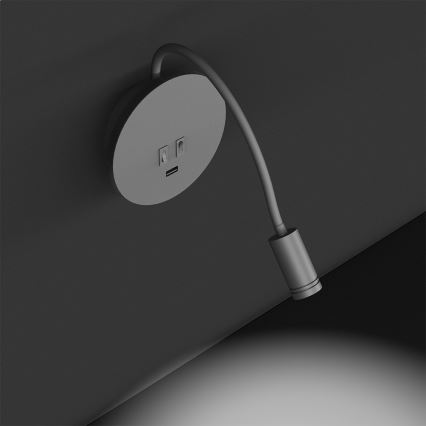 Candeeiro de parede pequeno e flexível LED com entrada USB BASE 1xLED/8W+1xLED/2W/230V branco/prateado