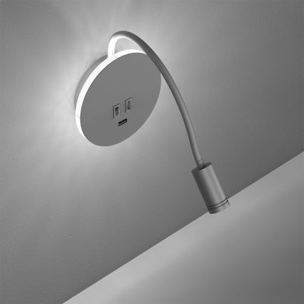 Candeeiro de parede pequeno e flexível LED com entrada USB BASE 1xLED/8W+1xLED/2W/230V branco/prateado