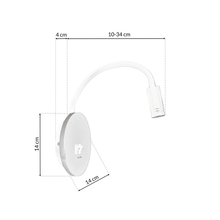 Candeeiro de parede pequeno e flexível LED com entrada USB BASE 1xLED/8W+1xLED/2W/230V branco/prateado