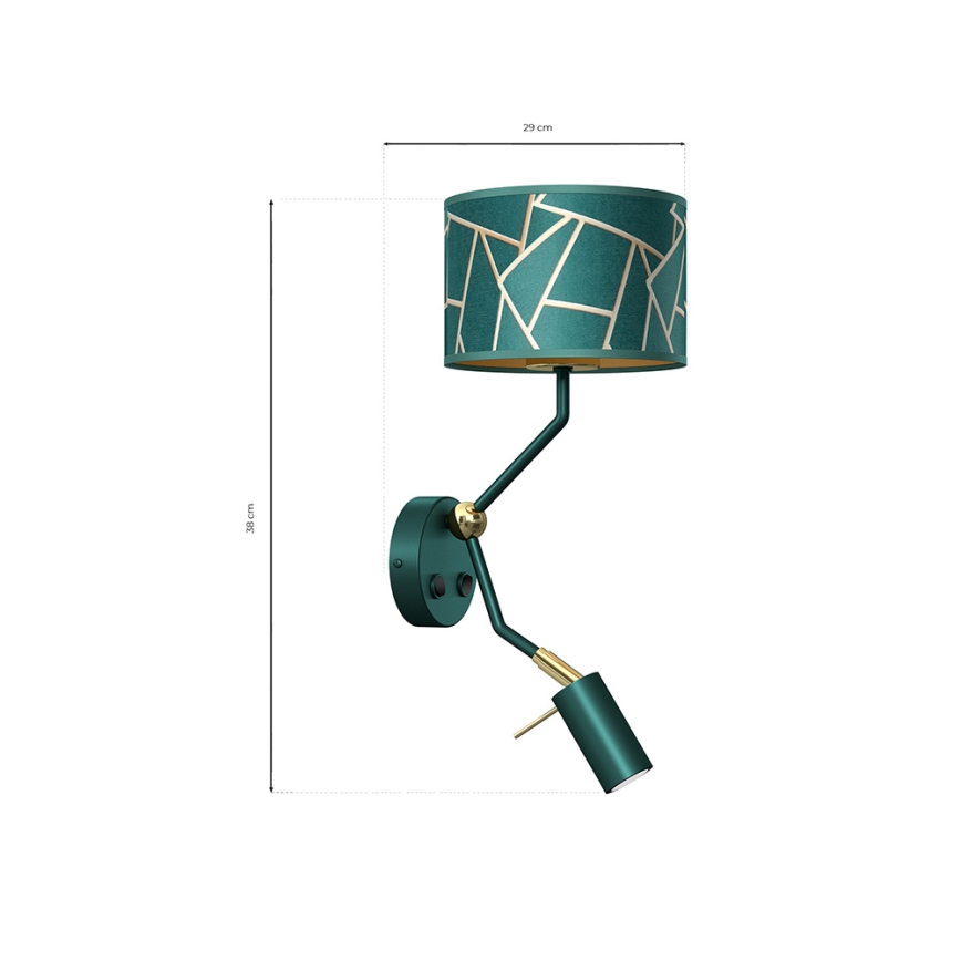 Candeeiro de parede pequeno ZIGGY 1xE27/40W/230V + 1xGU10/MR11/7W verde/dourado