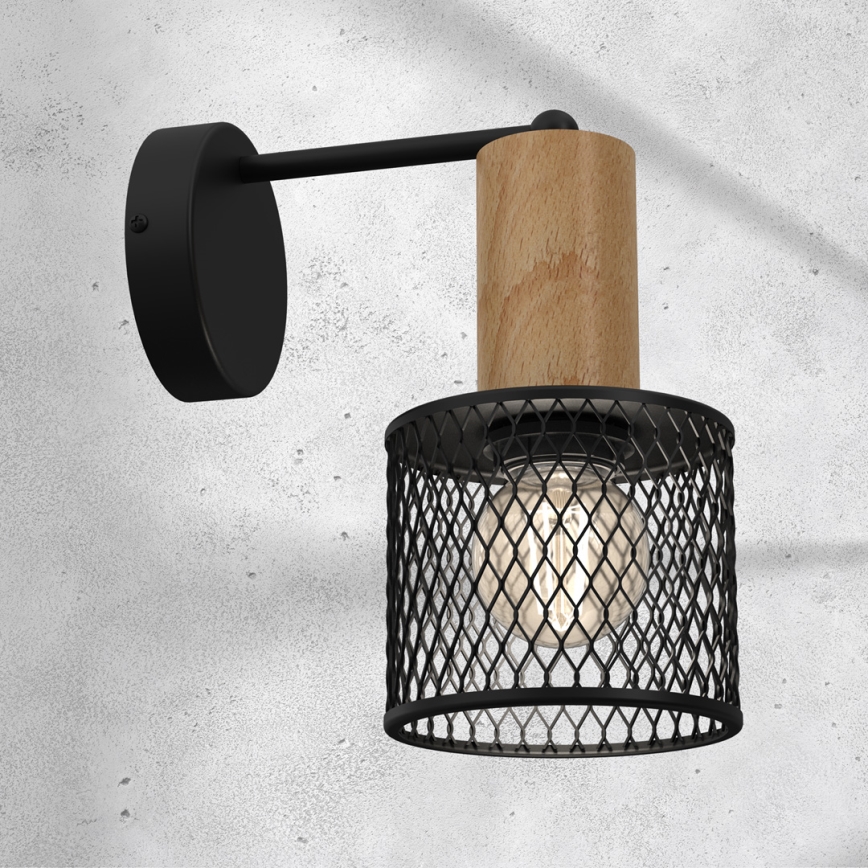 Candeeiro de parede SOBRESA 1xE27/60W/230V preto/madeira