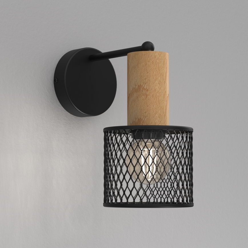 Candeeiro de parede SOBRESA 1xE27/60W/230V preto/madeira