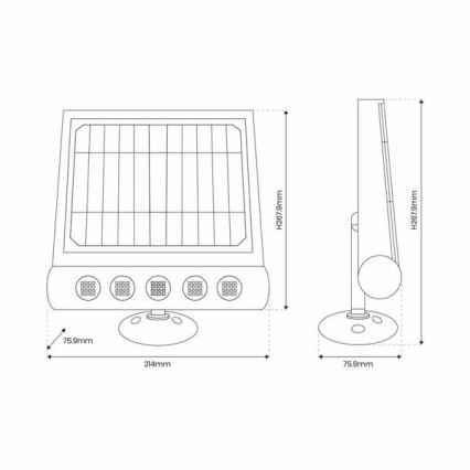 Candeeiro de parede solar LED com sensor LED/8W/3,7V 4000 mAh 4000K IP65