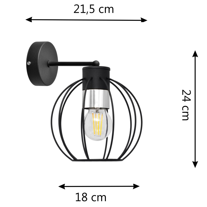 Candeeiro de parede STARLIGHT 1xE27/15W/230V preto/prateado