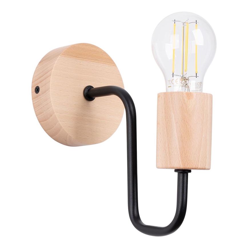 Candeeiro de parede TIMBO 1xE27/15W/230V preto/bege/faia