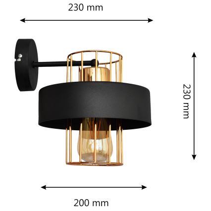 Candeeiro de parede VOLTA 1xE27/15W/230V 23 cm preto/dourado