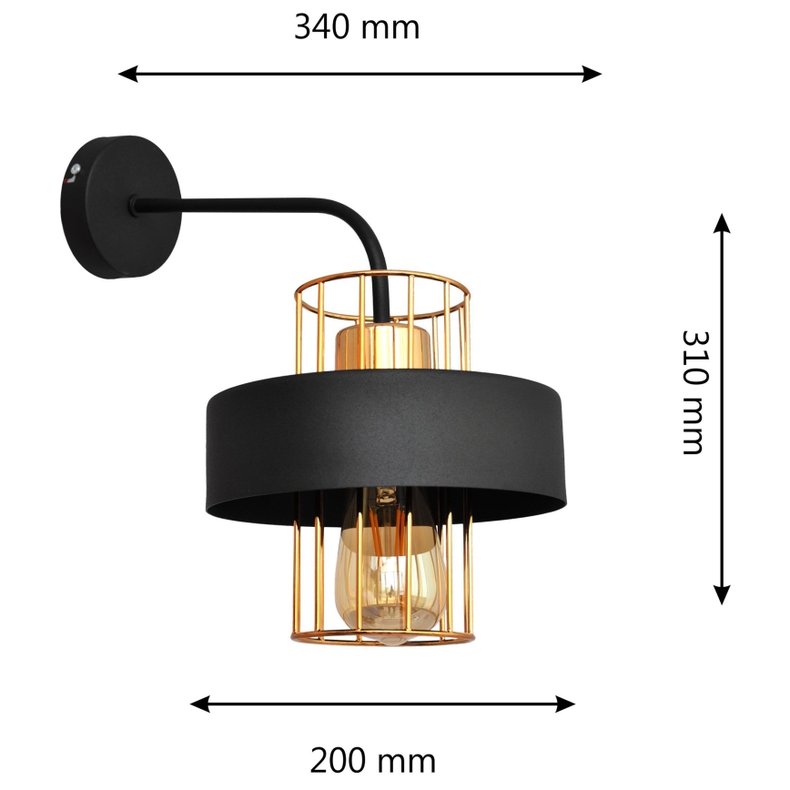 Candeeiro de parede VOLTA 1xE27/15W/230V 34 cm preto/dourado