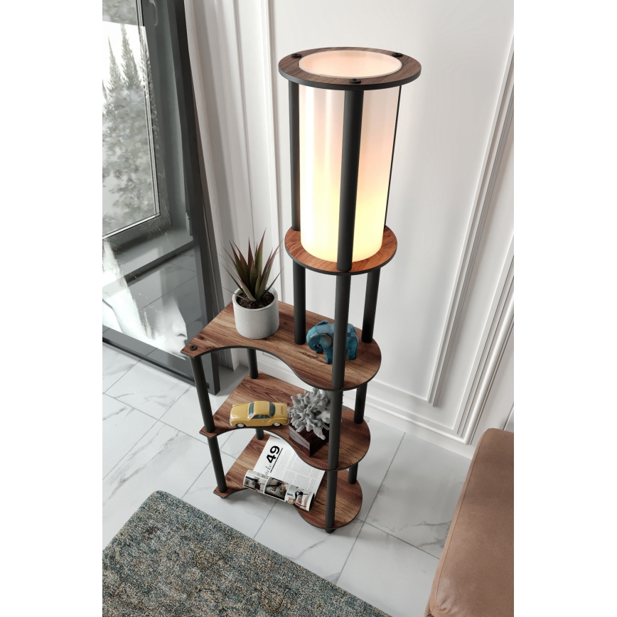 Candeeiro de pé com prateleiras 1xE27/40W/230V 140 cm preto/castanho