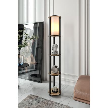 Candeeiro de pé com prateleiras 1xE27/40W/230V 150 cm preto/castanho