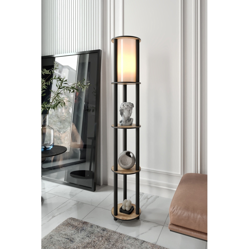 Candeeiro de pé com prateleiras 1xE27/40W/230V 150 cm preto/castanho